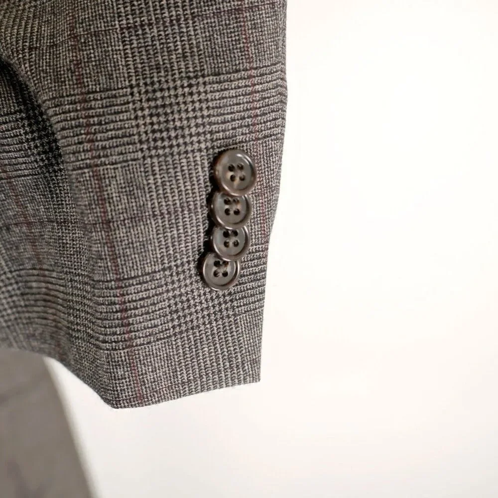 Michael Kors Wool Brown Glen Plaid Windowpane 2 Button Sport Coat 40L‎